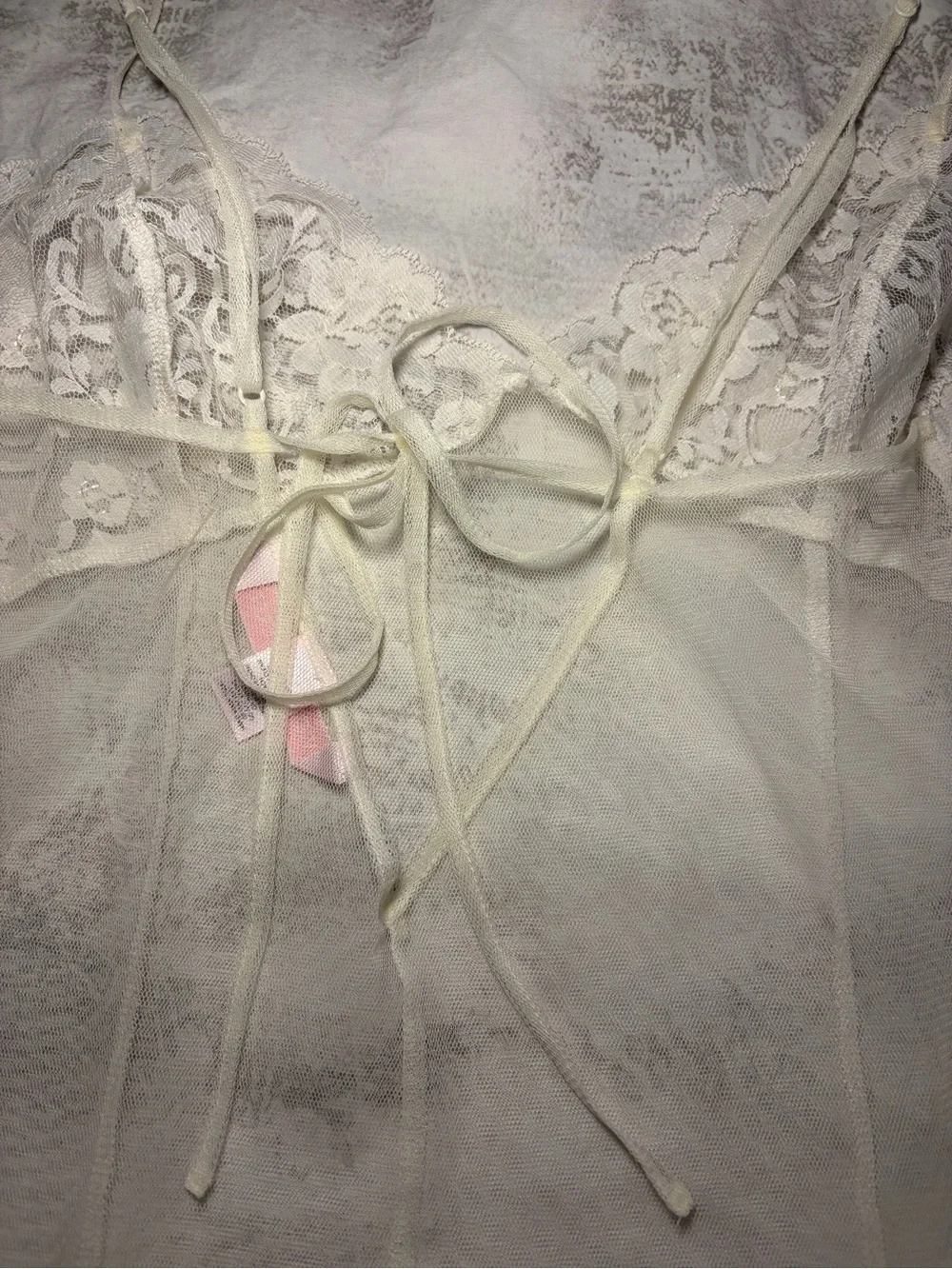 Victoria’s Secret Sheer Lace Babydoll Chemise Ivory Mesh Lingerie Y2K